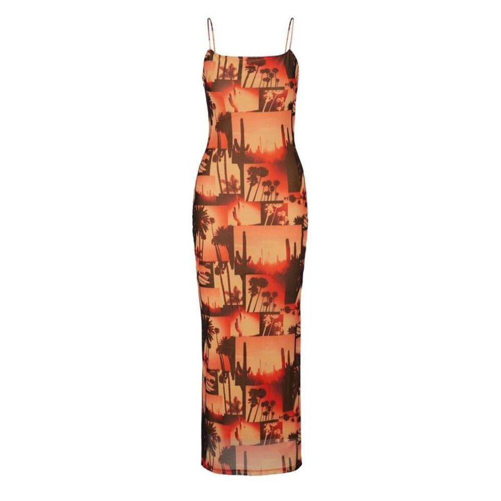Hugo Womens/Ladies Mesh Spaghetti Strap Maxi Dress / Orange/Black